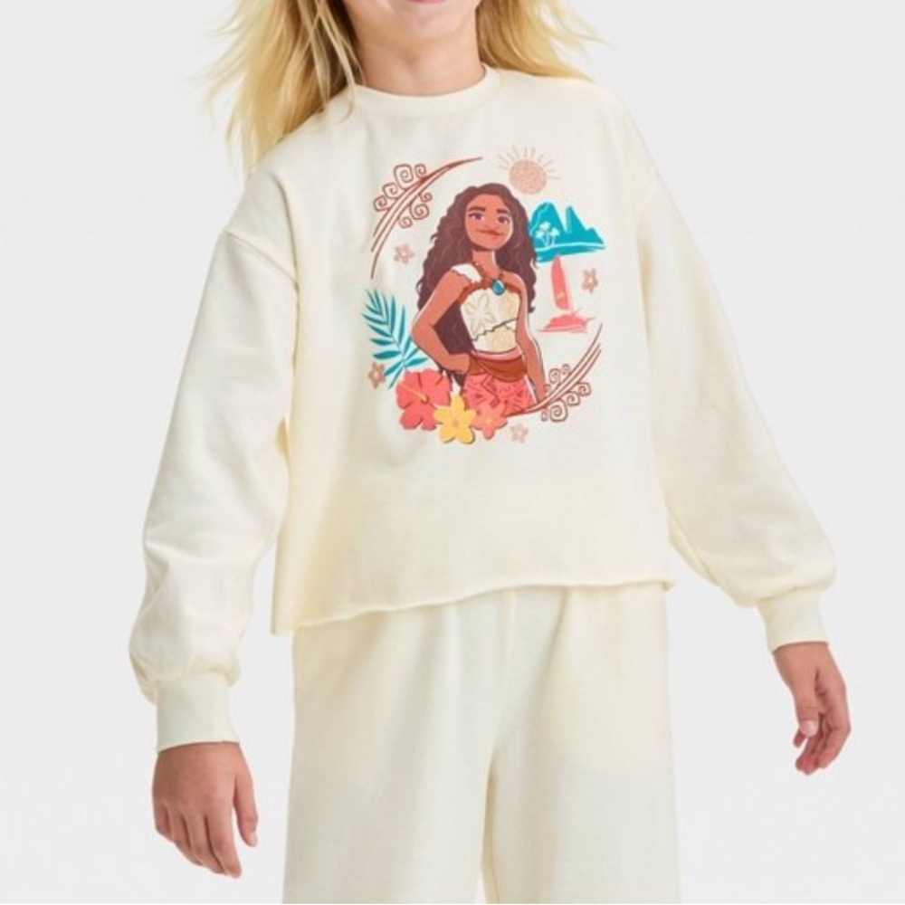 Disney Moana 2 Dreamy‎ Fleece Sweatshirt Ivory Girls Medium NWT - Picture 4 of 6